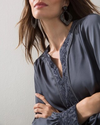 Satin Chenille Smocked Blouse
