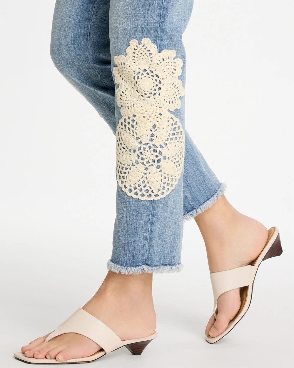 Girlfriend Slim Crochet Fray Ankle Jeans