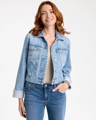 Knit Denim Trucker Frayed Jacket