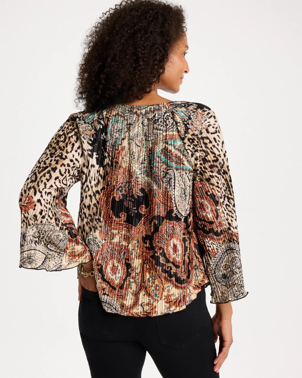 Printed Pleated Flare Sleeve Top click to view larger image.