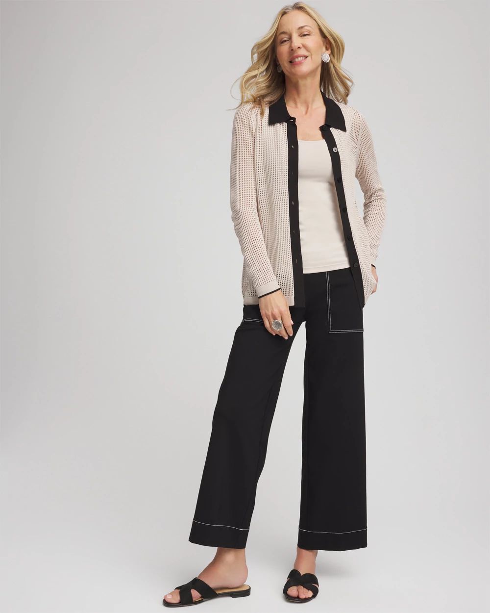 Pointelle Polo Cardigan