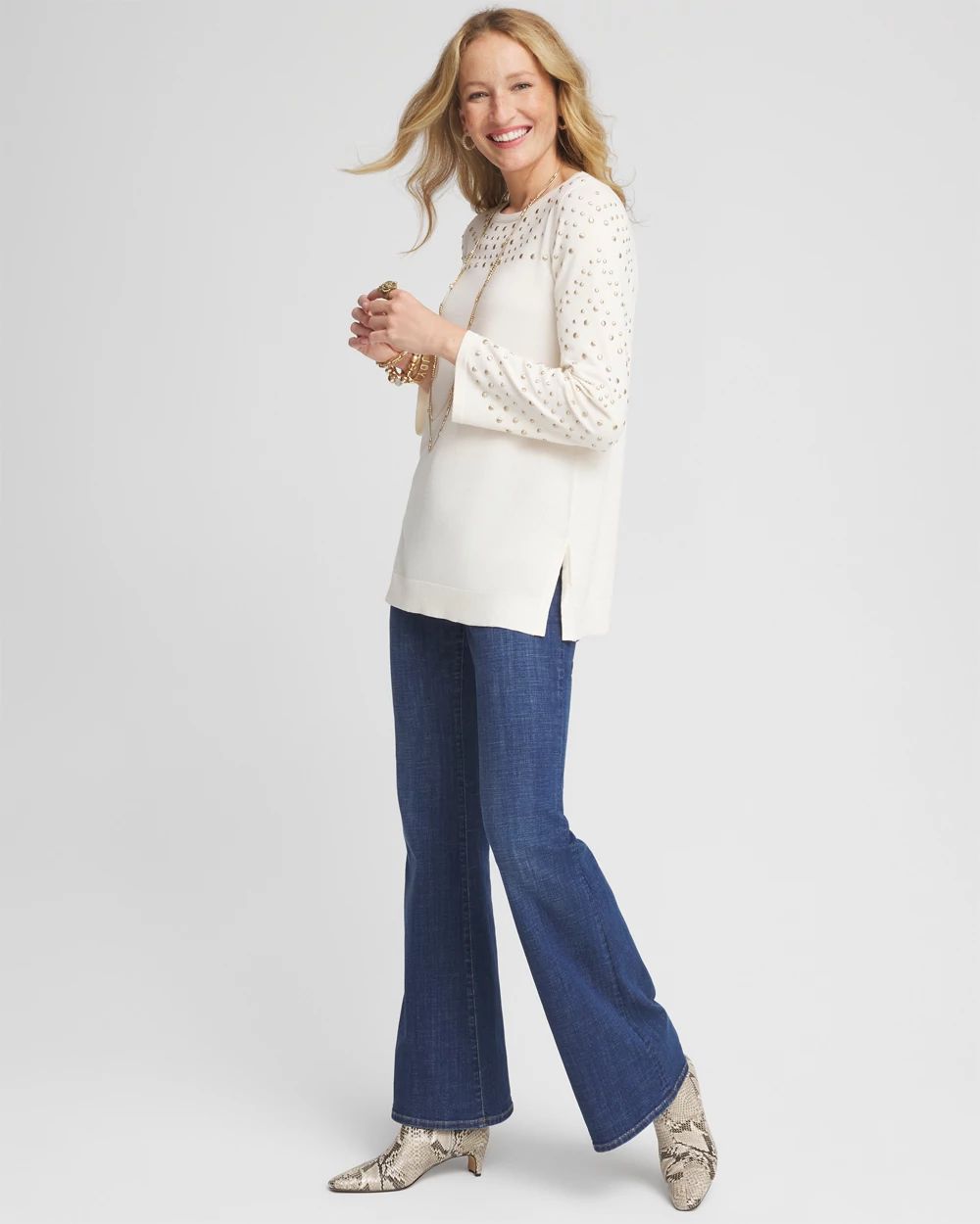 Studded Crewneck Sweater Tunic