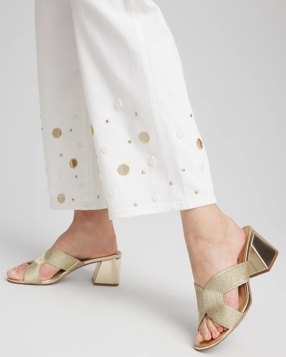 Pull-On Embellished Straight-Leg Cropped Jeans