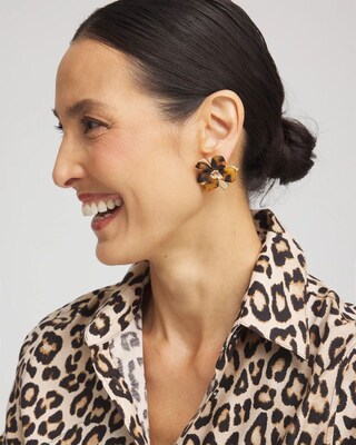 No Droop™ Faux Tortoise Floral Stud Earrings