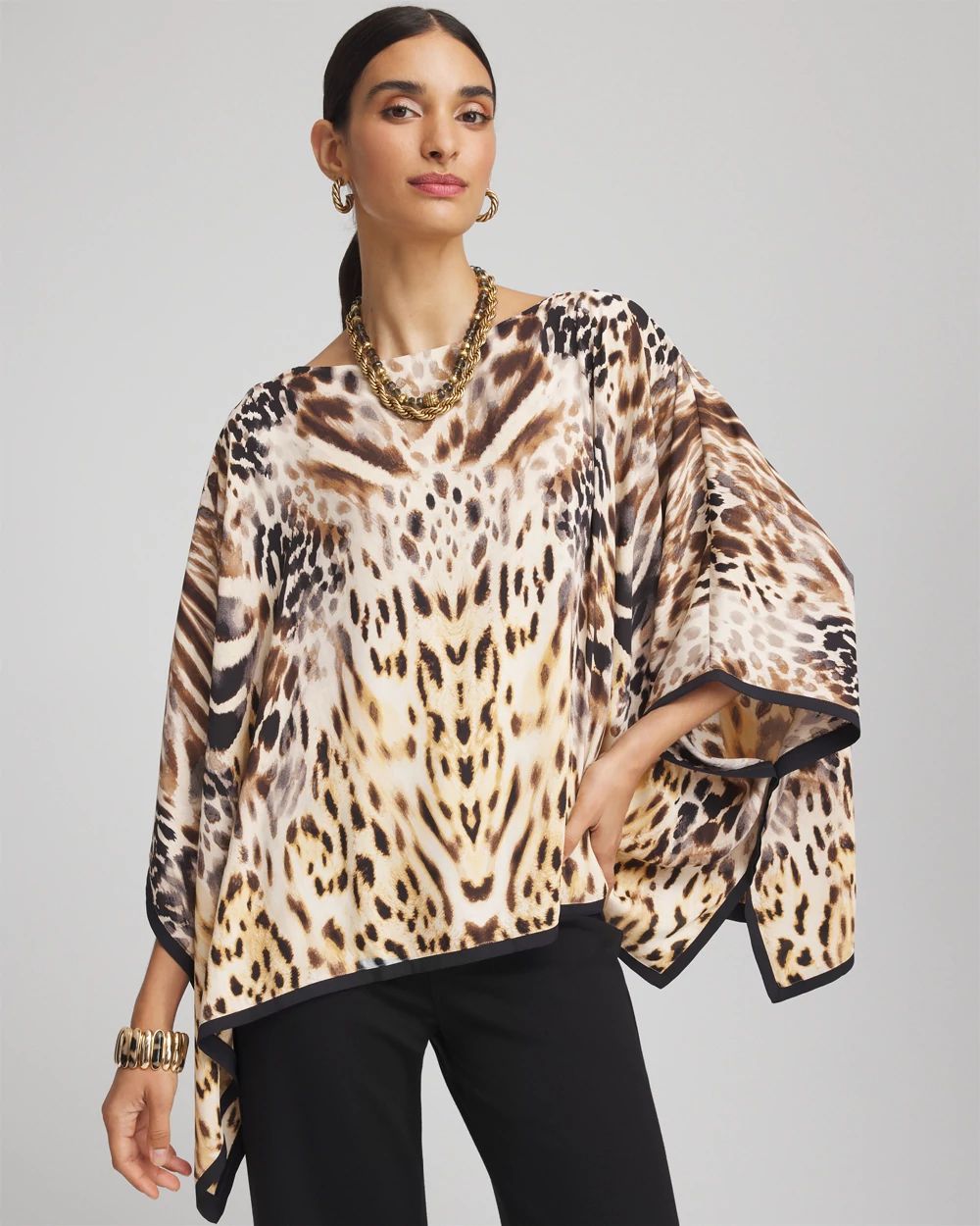 Crepe Animal Print Pullover Poncho