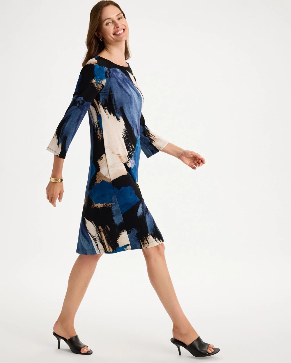 Travelers™ Printed 3/4 Bell Sleeve Dress click to view larger image.