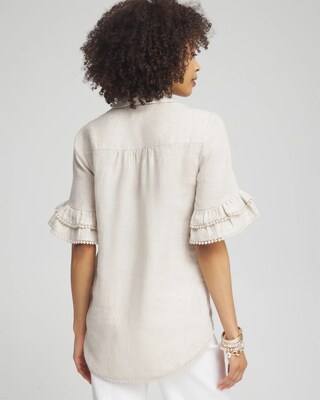 Linen Ruffle Sleeve Blouse