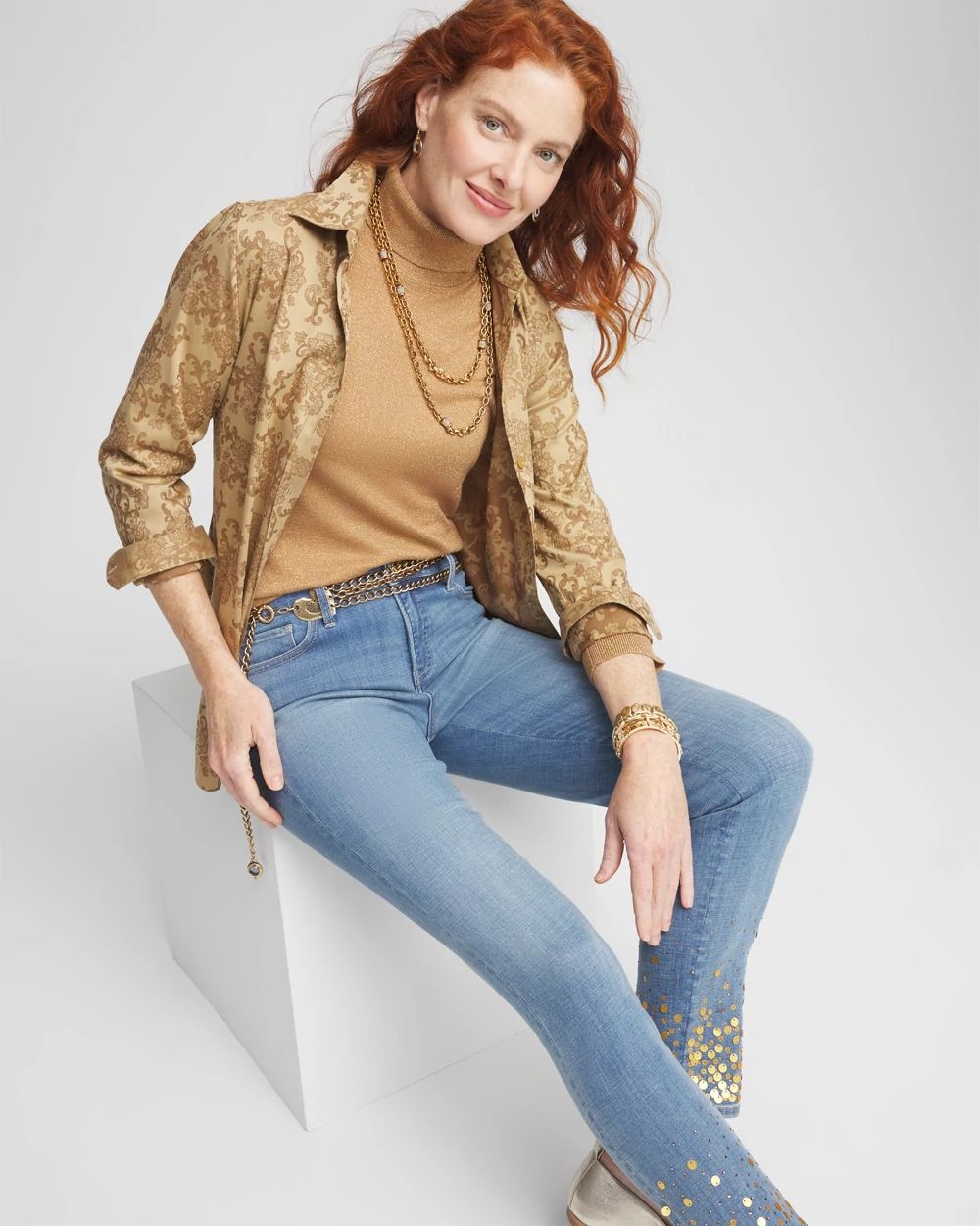 Camel Shimmer Turtleneck Sweater