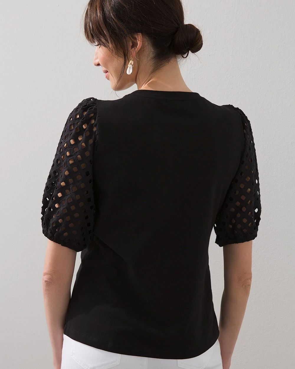 Eyelet Elbow Sleeve Top
