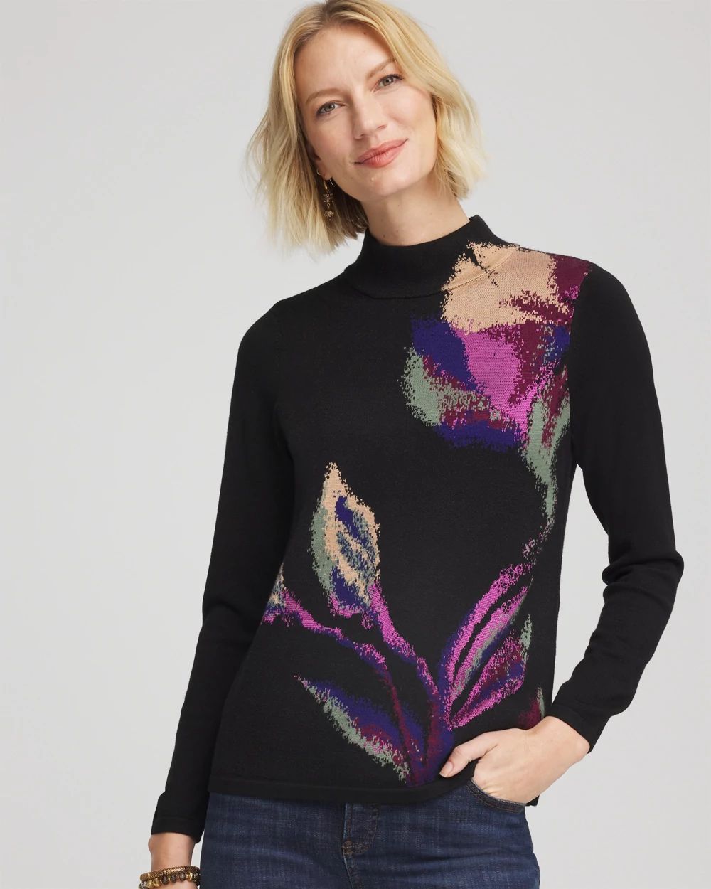 Ella Mockneck Jacquard Pullover Sweater