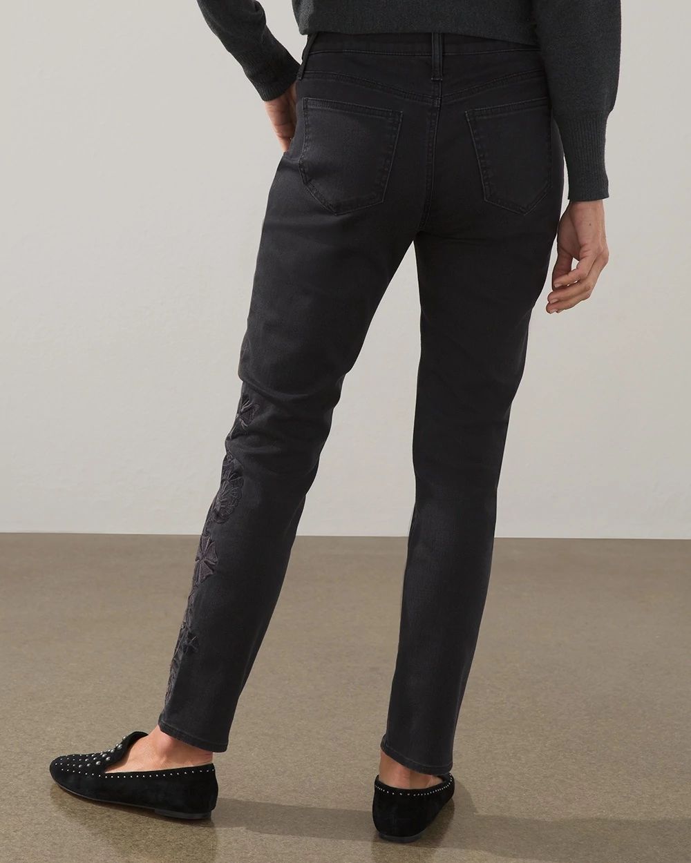 Girlfriend Laser Embroidery Ankle Jeans