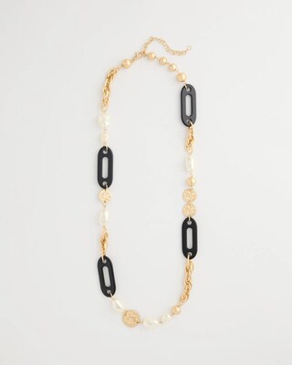 Long Faux Pearl Beaded Necklace