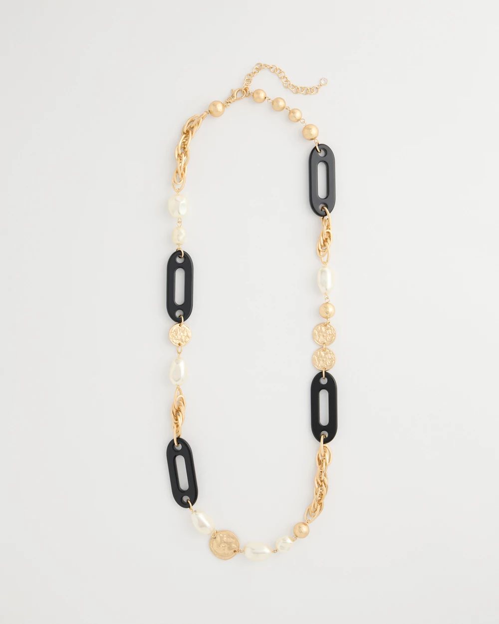 Long Faux Pearl Beaded Necklace