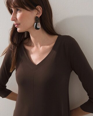 3/4 Sleeve V-neck Midi Dress