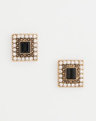 Black & Goldtone Square Stud Earrings