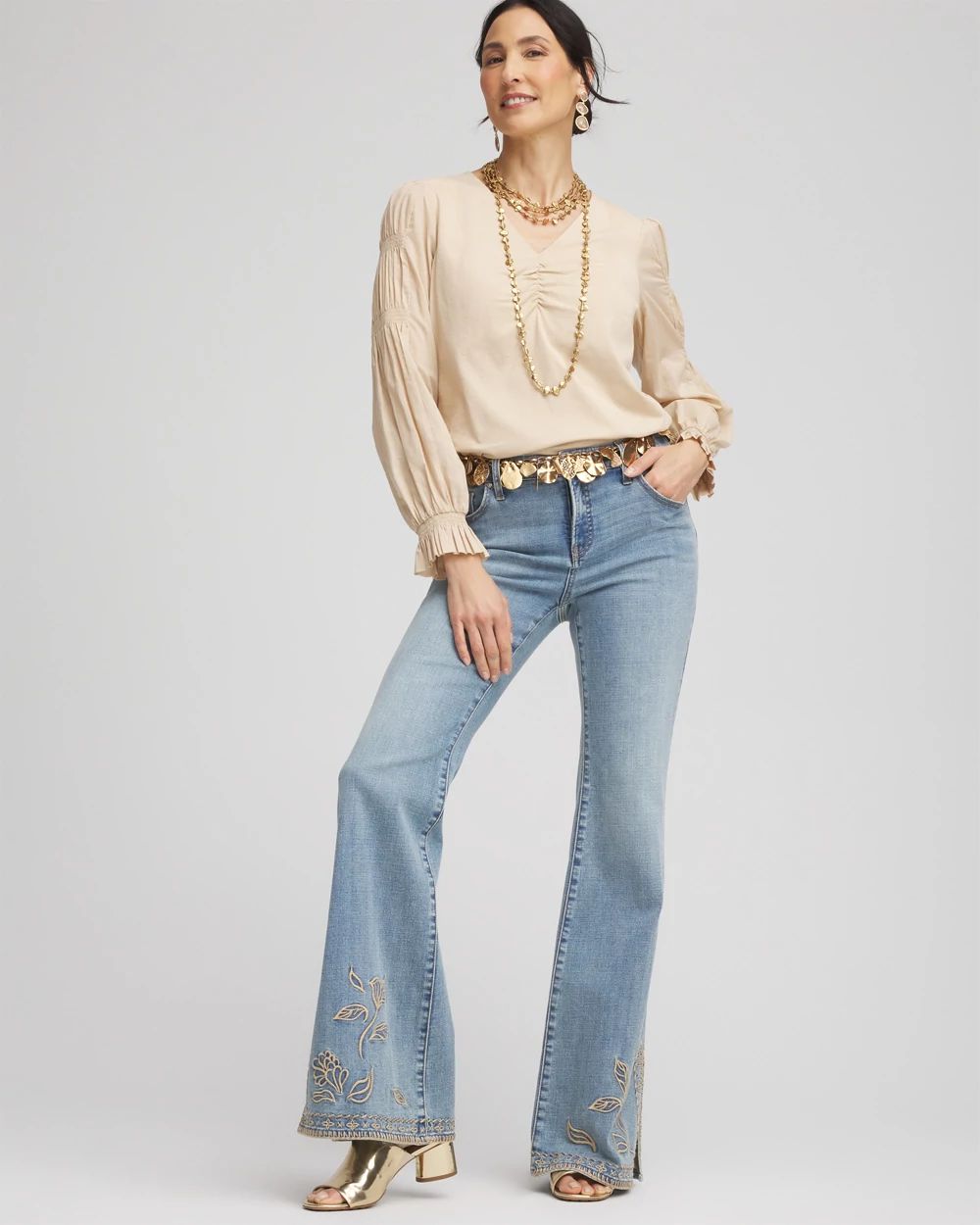 Pima Smocked Long Sleeve Tee