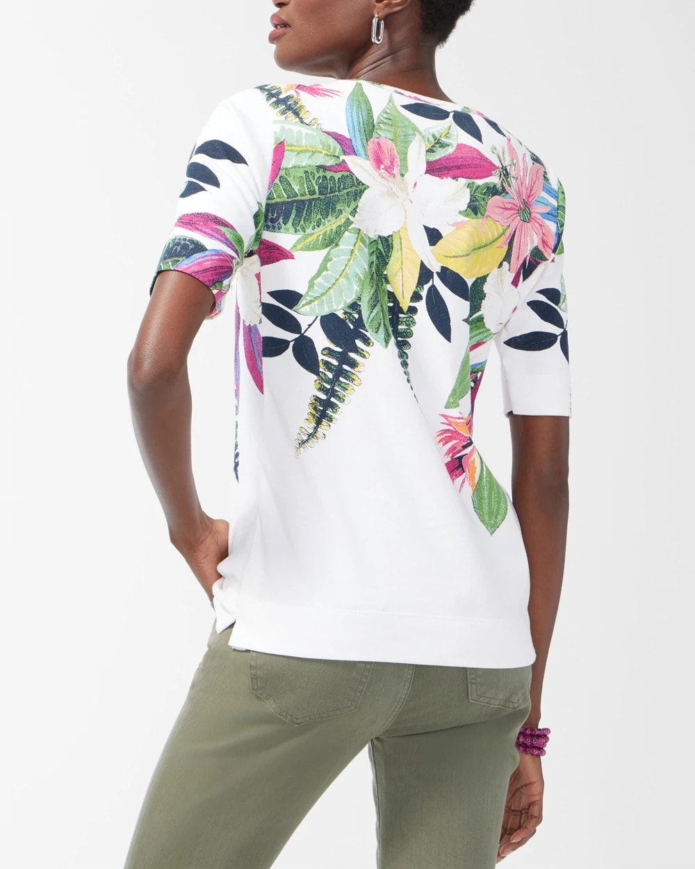 Floral Print Cotton Crew Neck Tee