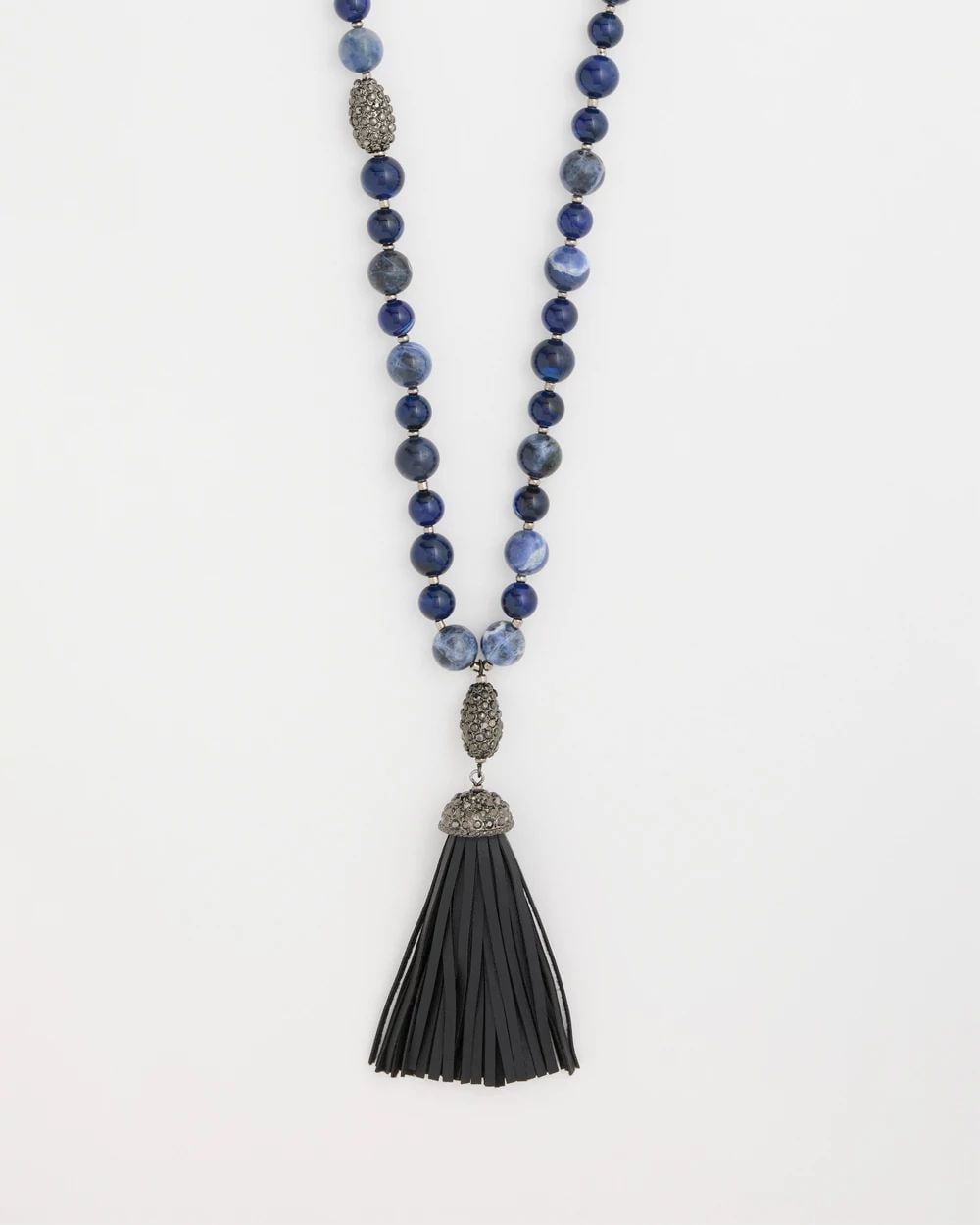 Genuine Stone Beaded Tassel Necklace click to view larger image.