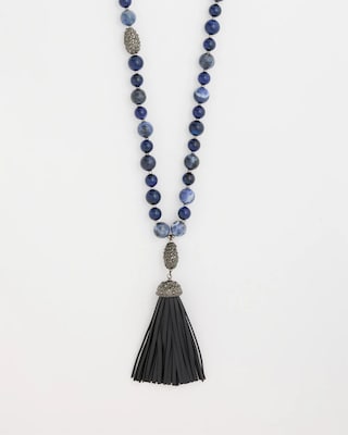 Genuine Stone Beaded Tassel Necklace click to view larger image.