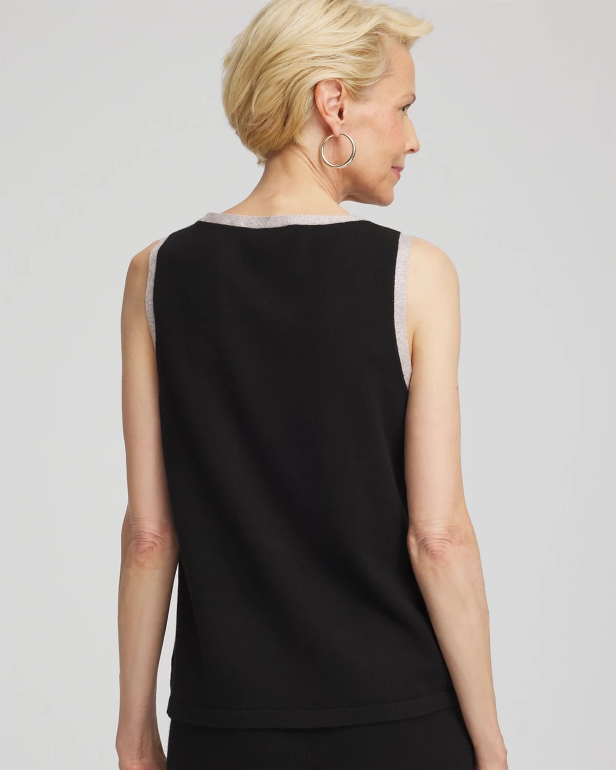Chico's Luxe Metallic Trim Tank In Black In Black