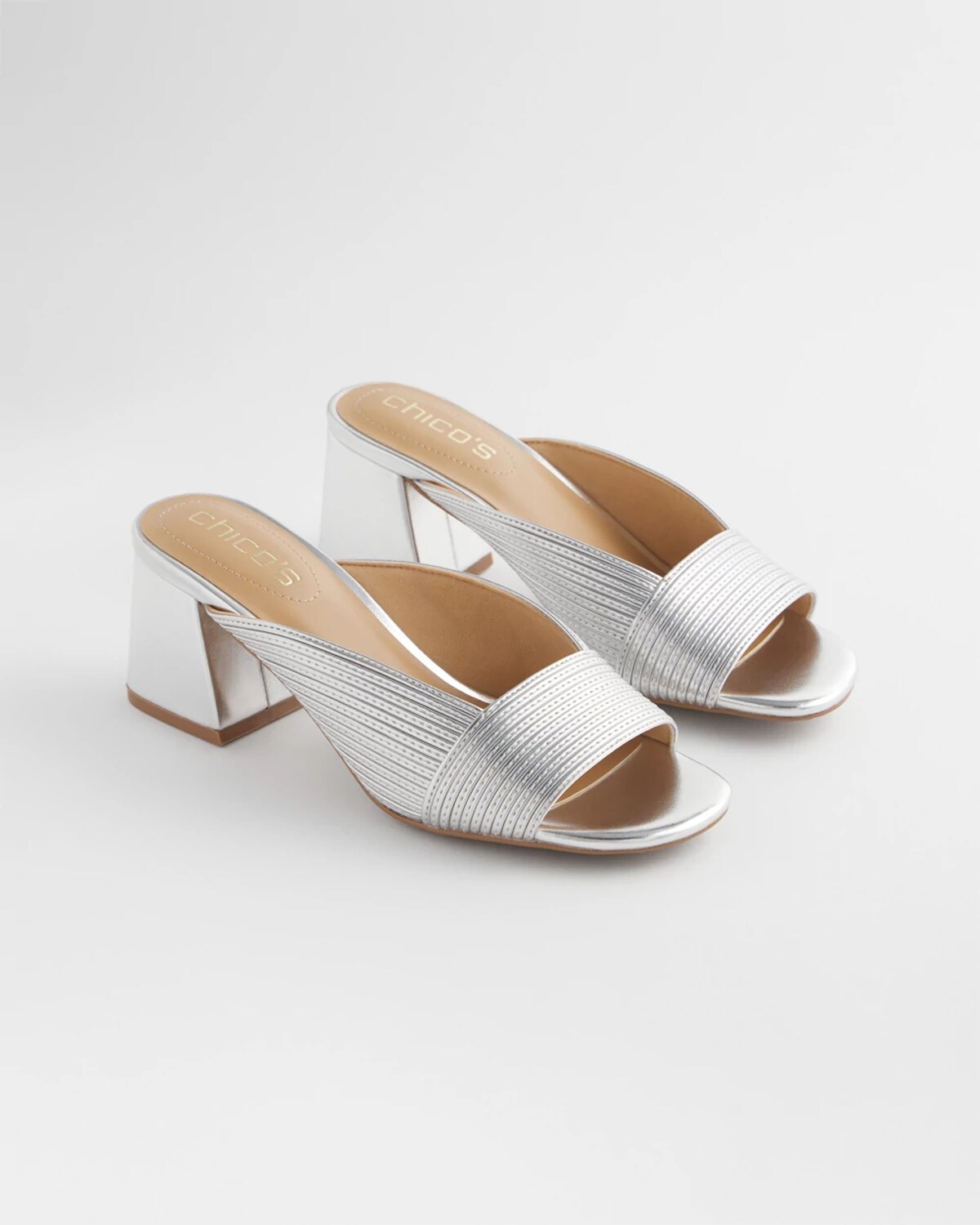 Chico's Vinia Metallic Rope Block Heels In Silver