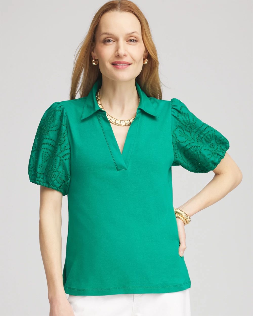 Eyelet Short Sleeved Top