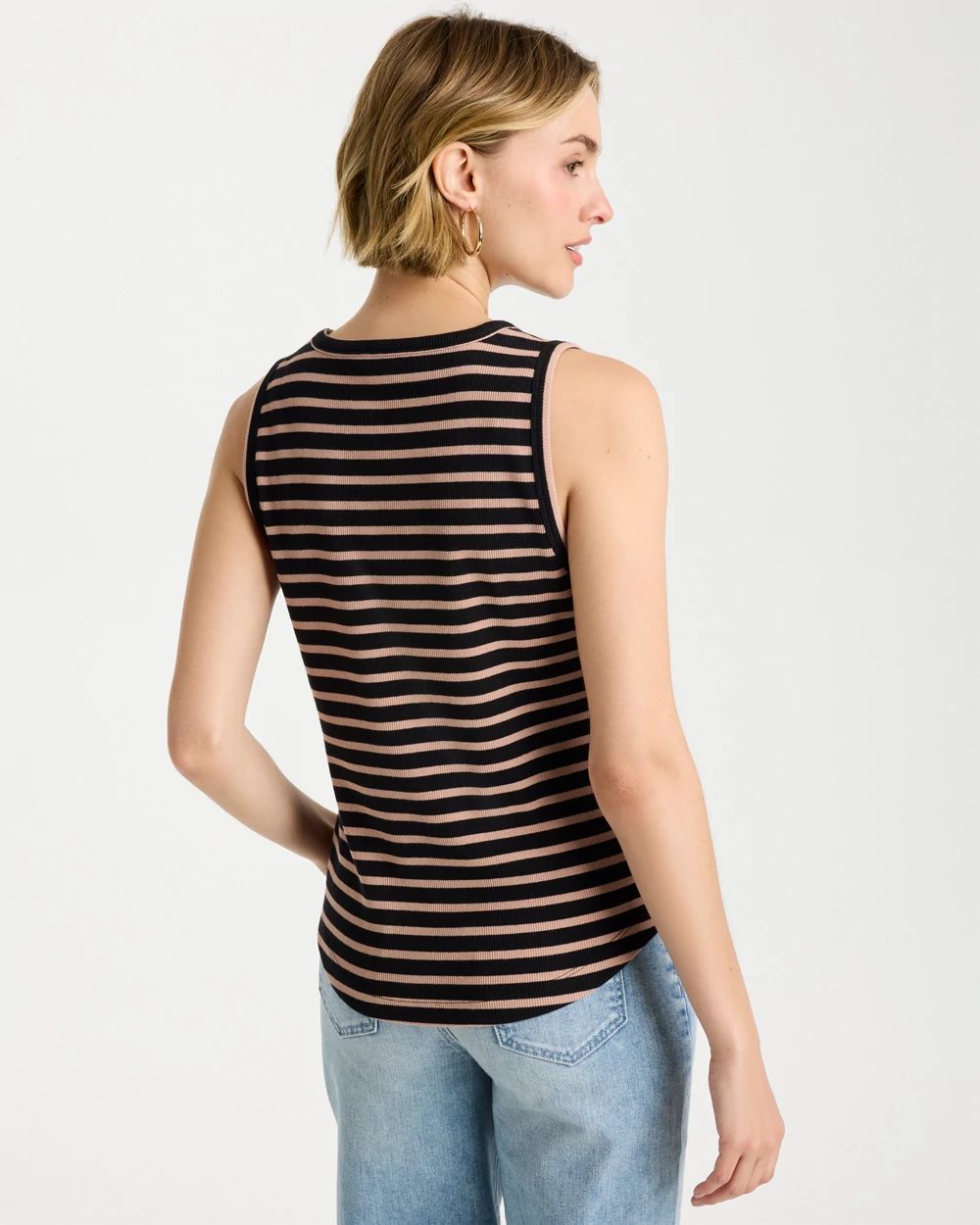Striped High Neck Rib Tank