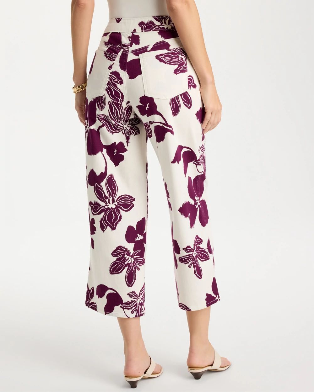 Girlfriend Pull-On Printed Wide Crop Jeans click to view larger image.