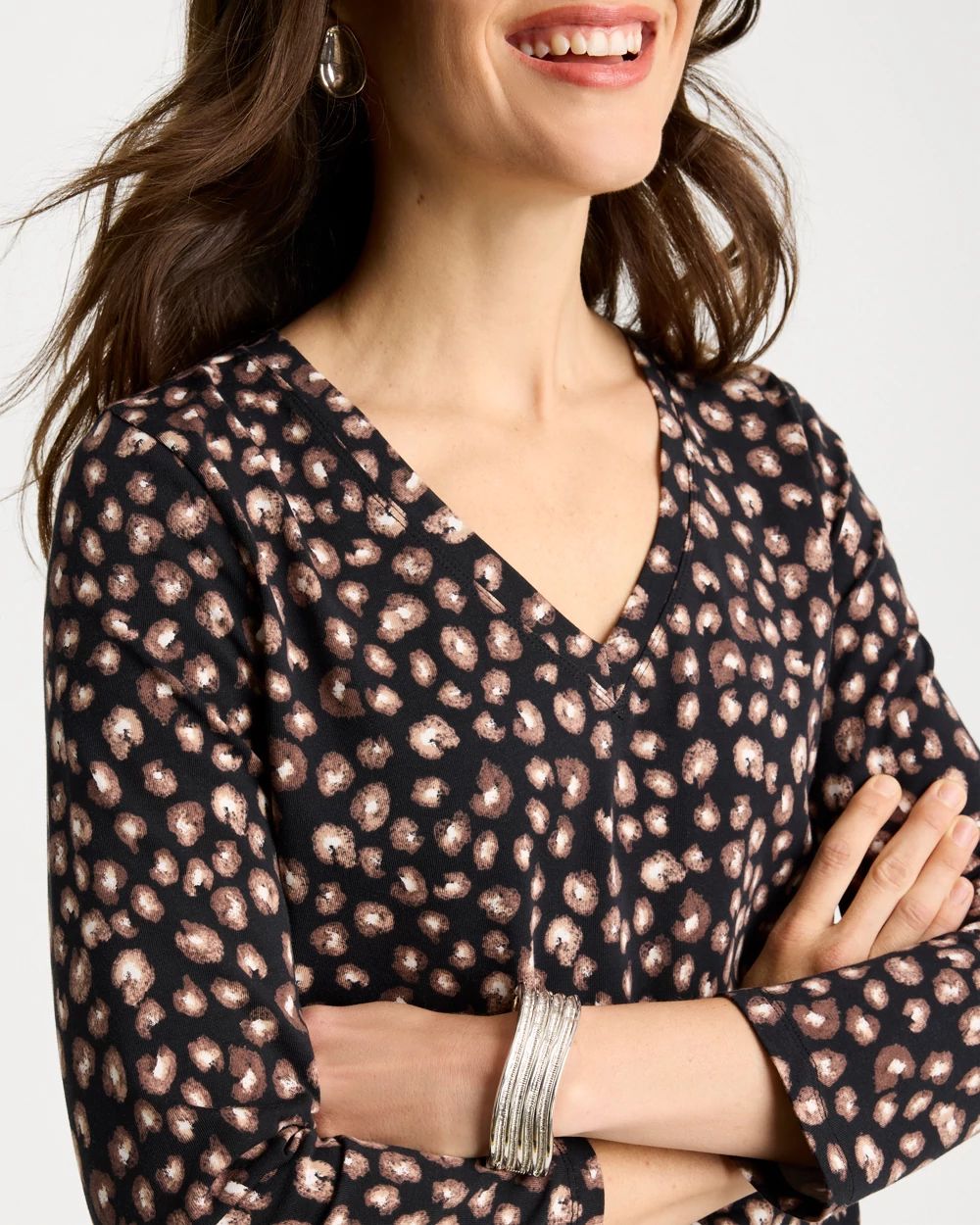 Cotton Stretch 3/4 Sleeve Polka Dot Tee click to view larger image.