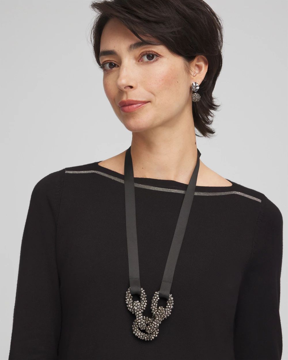 Beaded Chain Ribbon Necklace