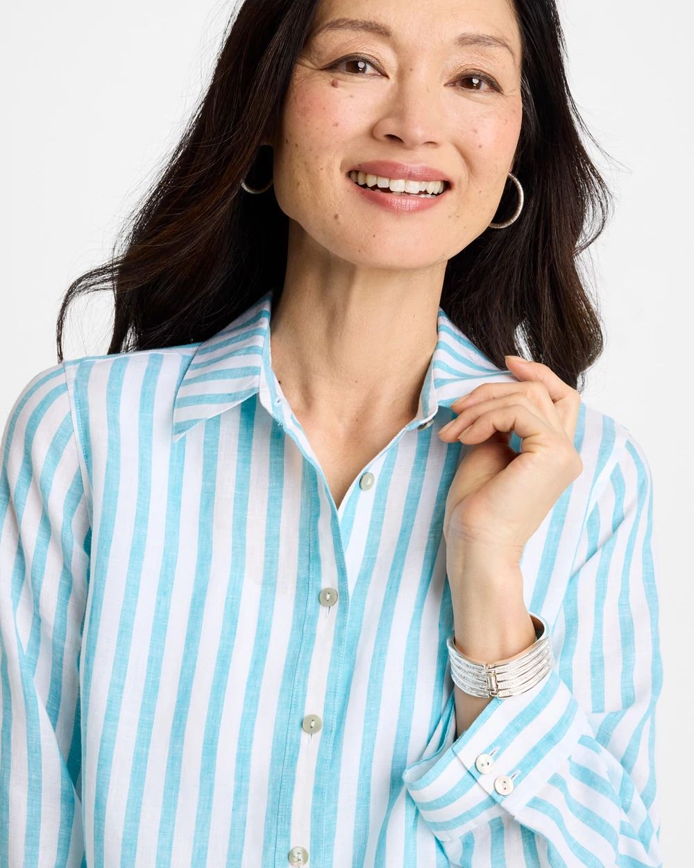 No Iron Linen Striped Shirt click to view larger image.