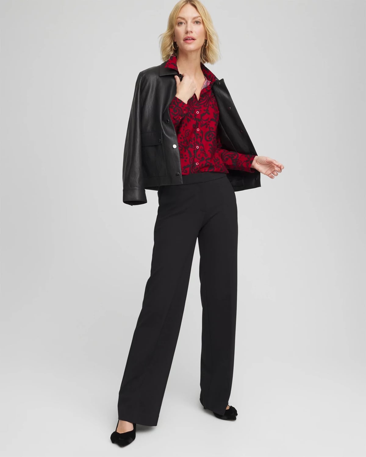 Chico's No Iron Vinstra Scrolls Shirt In Carmine Red In Red
