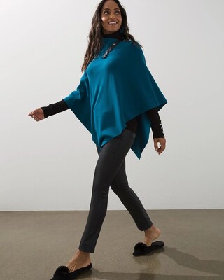 Teal Snap Neck Sweater Poncho