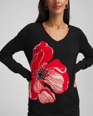 Ella V-Neck Floral Intarsia Sweater click to view larger image.