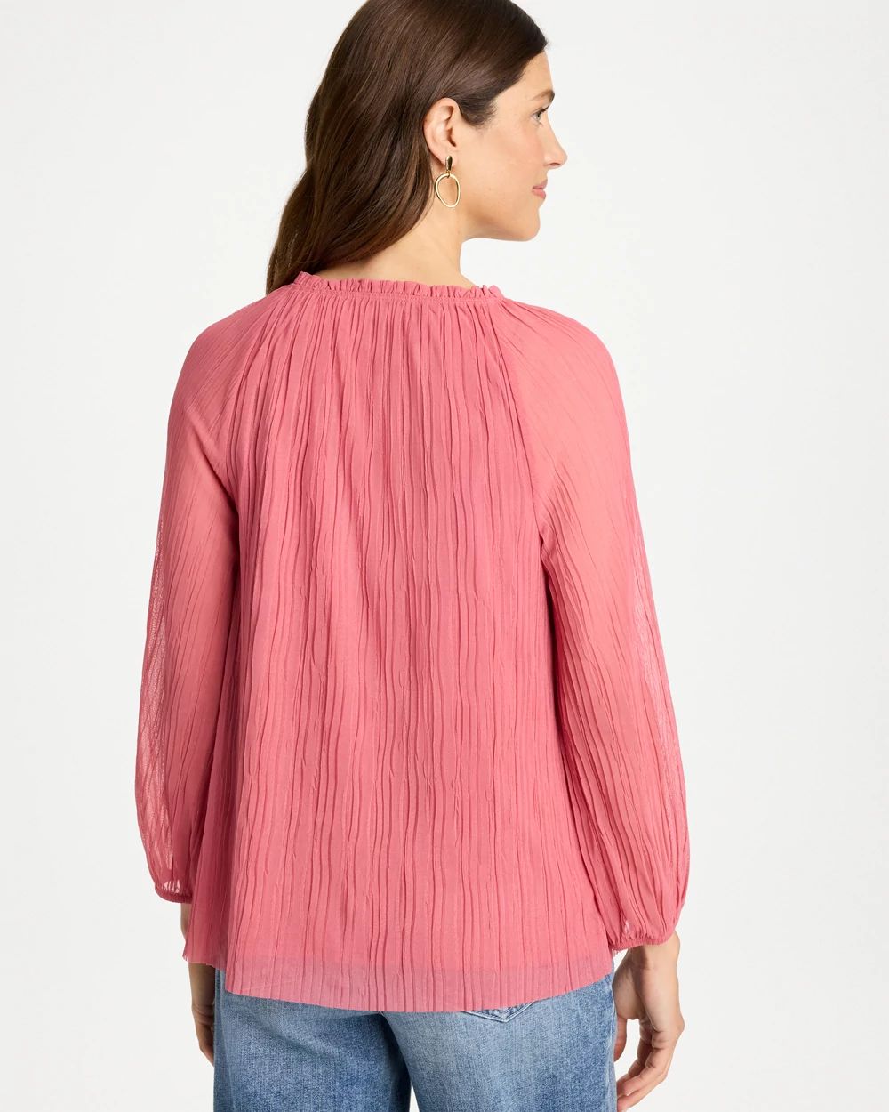 Crinkle Mesh Ruffle Neck Top click to view larger image.