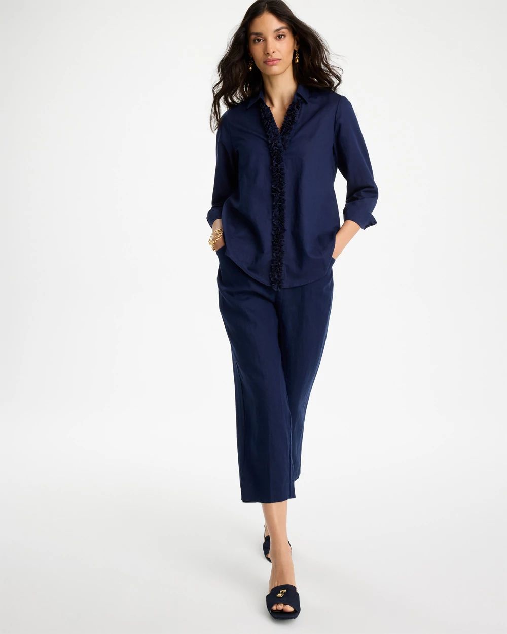 Linen Flower Embellished Blouse