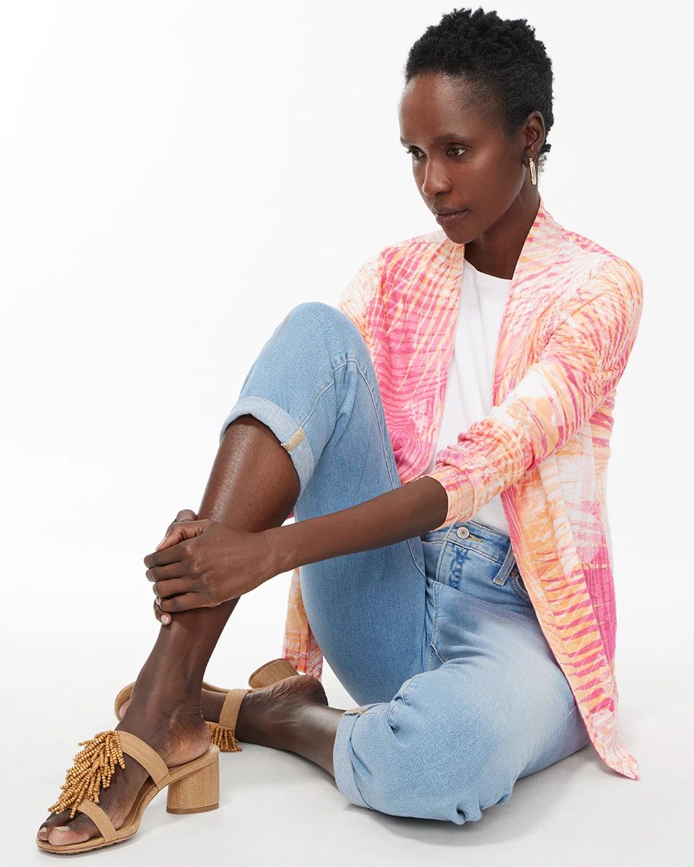 Linen Tropical Print Convertible Cardigan