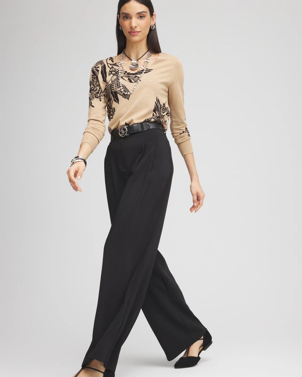 Floral Long Sleeve V-Neck Pullover Sweater