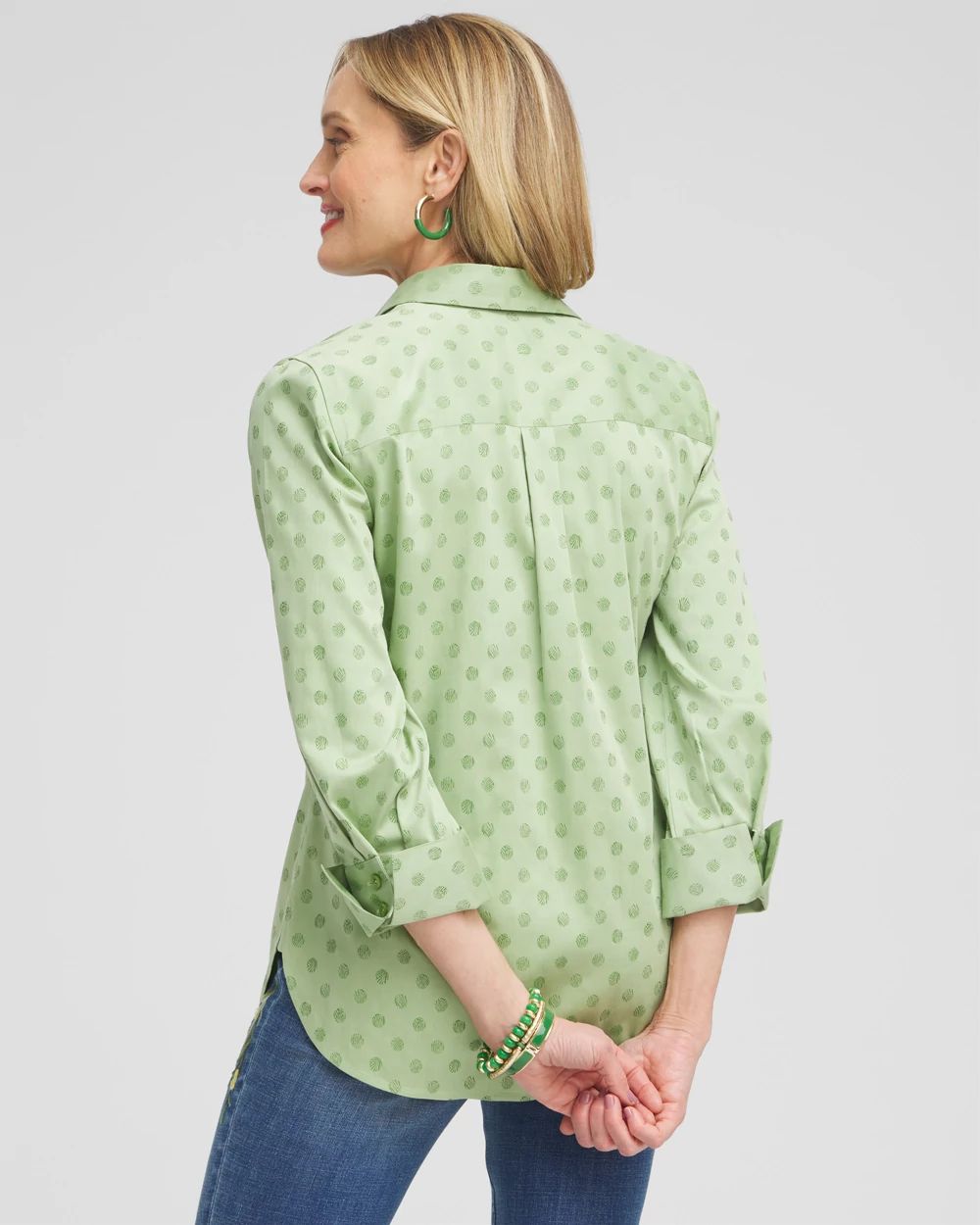 No Iron™ Stretch Dot Print 3/4 Sleeve Shirt