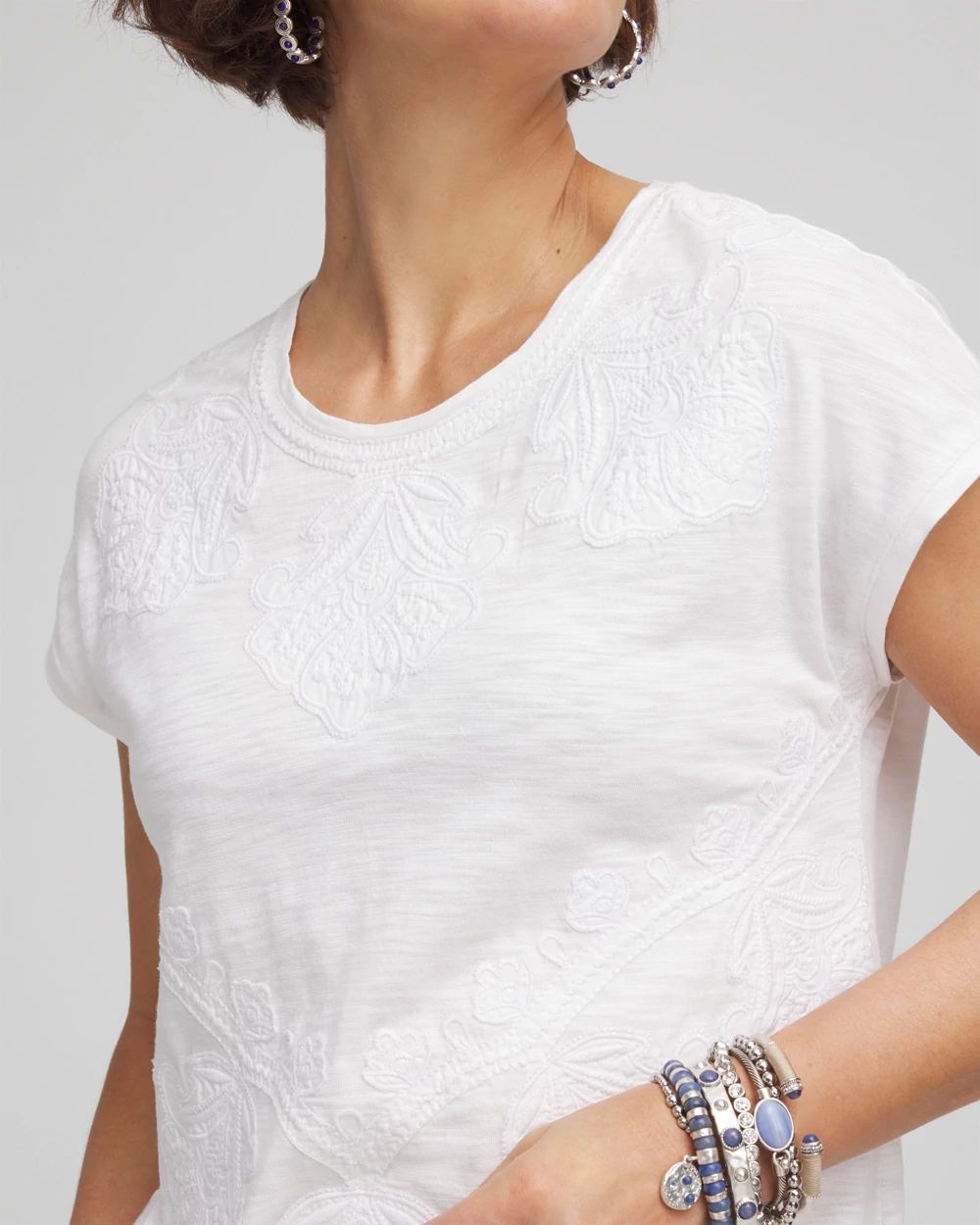 Monochrome Embroidered Cap-Sleeve Tee