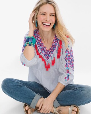 Pinstriped Tassel-Trim Top