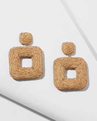 Neutral Raffia Square Earrings