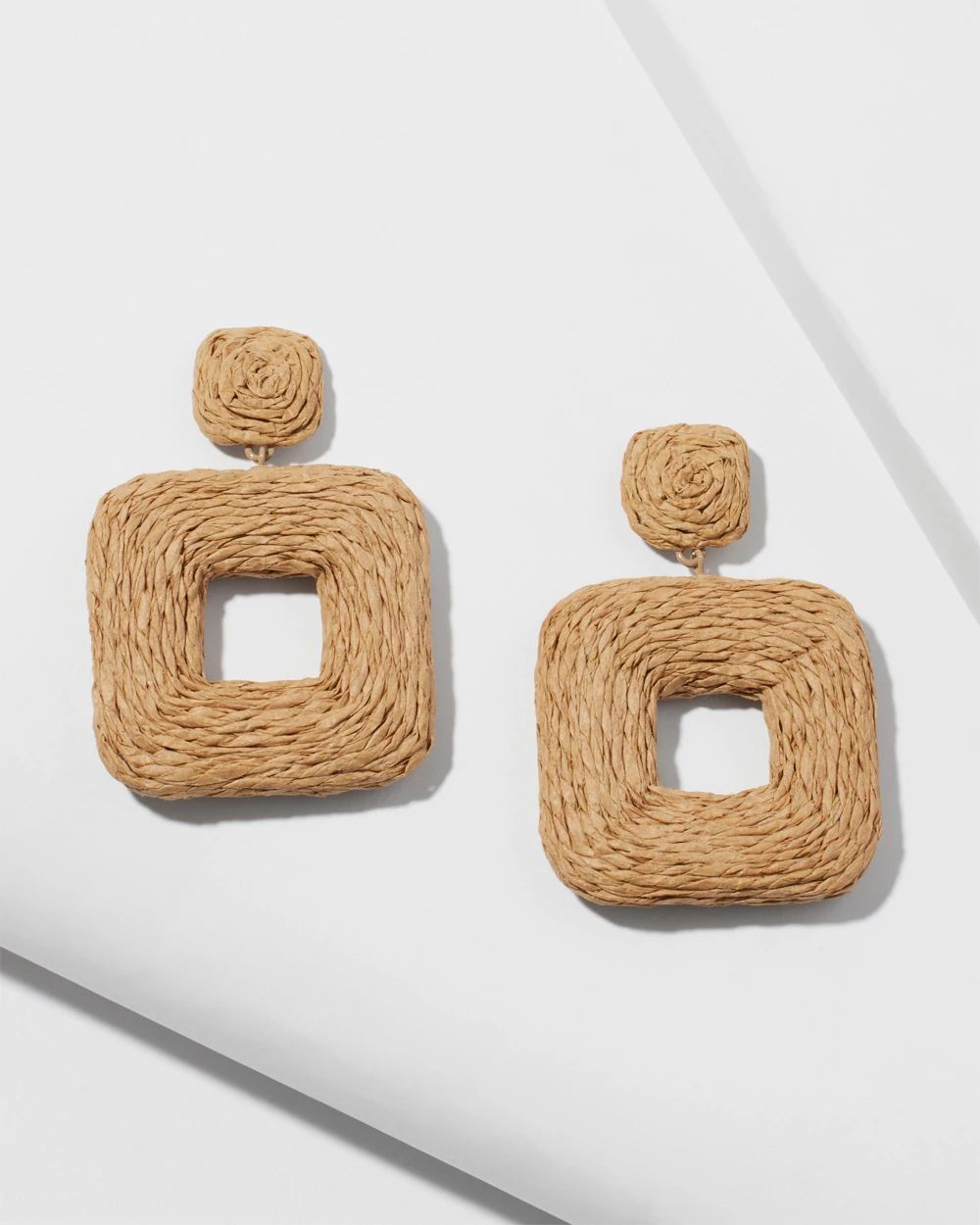 Neutral Raffia Square Earrings