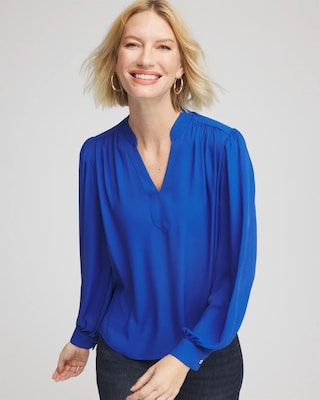 Splitneck Pullover Crepe Blouse