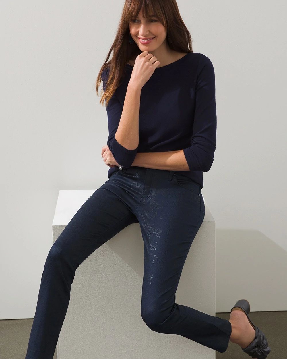 Girlfriend Coated Snake Ankle Jeans