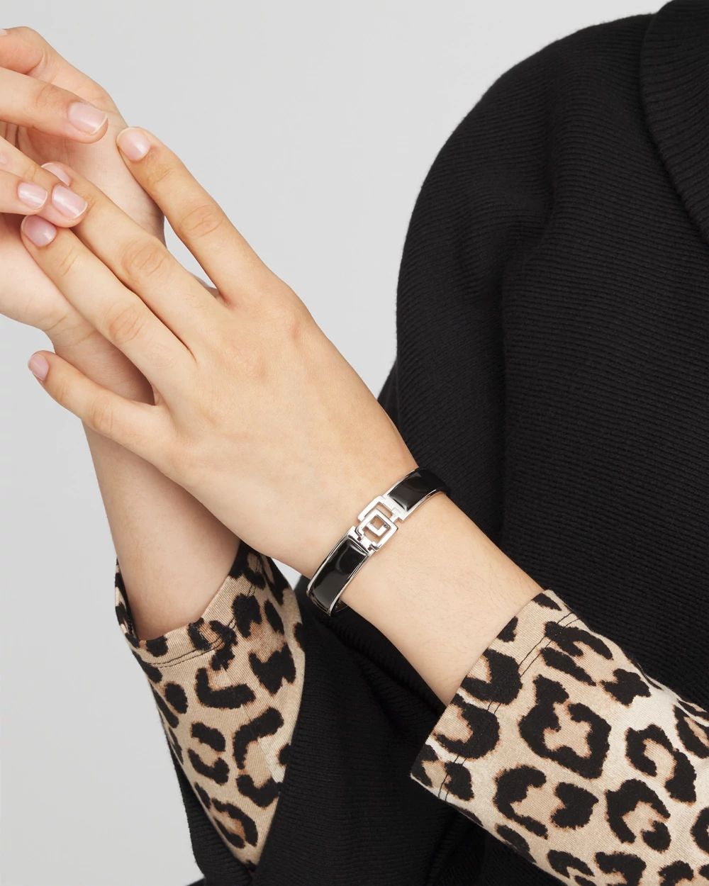Chico's Click Black & Silver Bangle Bracelet