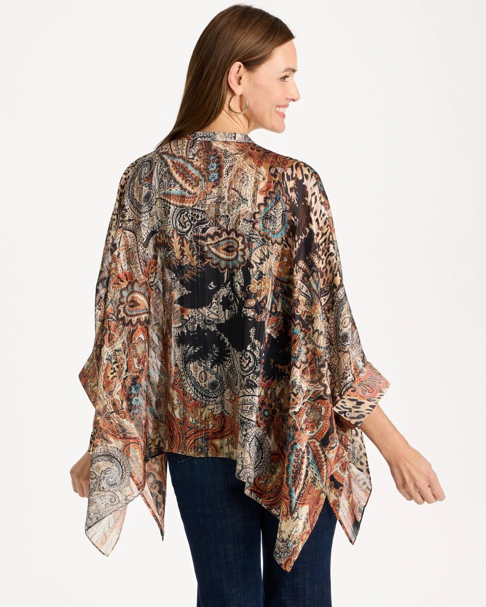 Button-Front Crewneck Cuffed Poncho click to view larger image.
