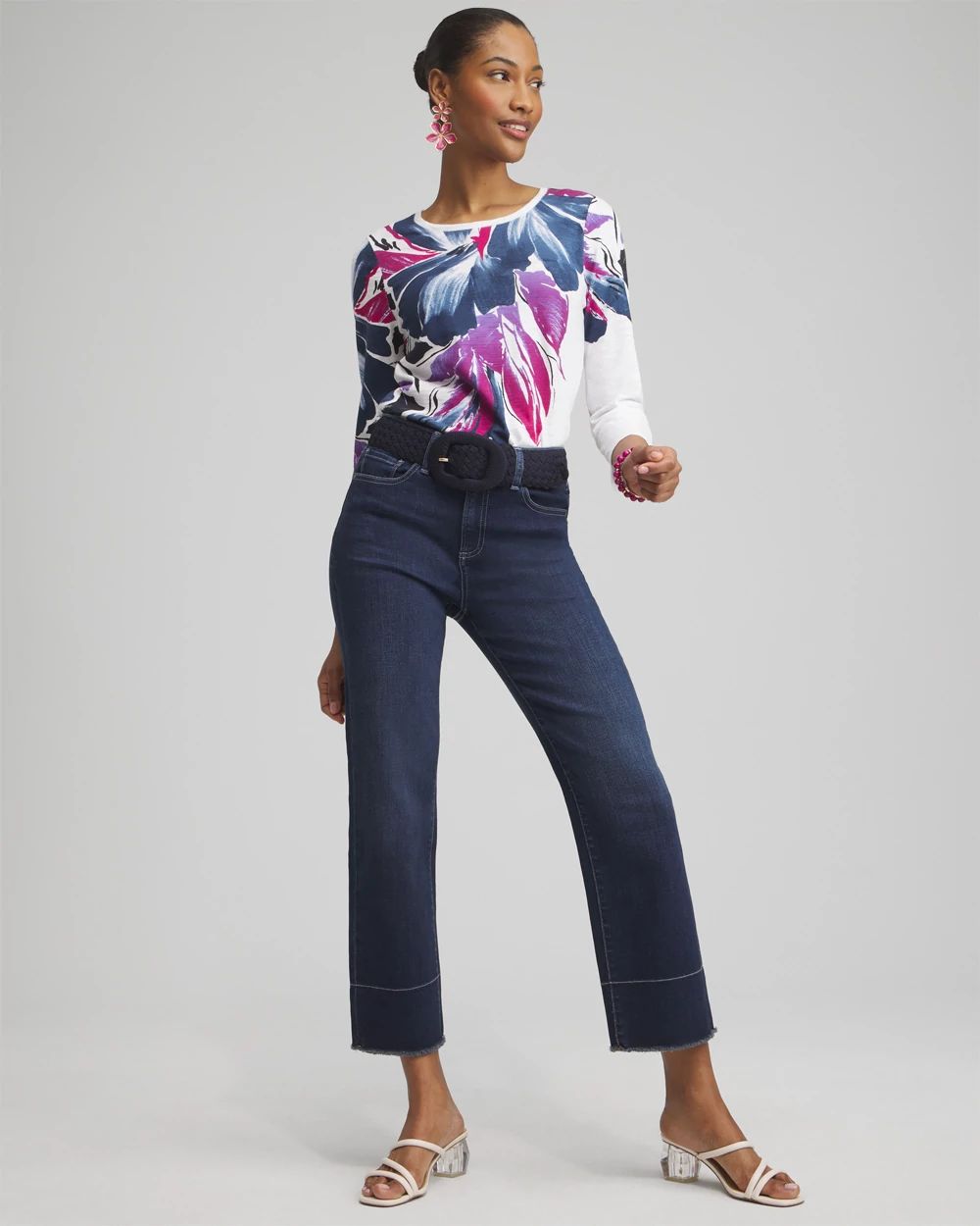 Floral 3/4 Sleeve Button Tee