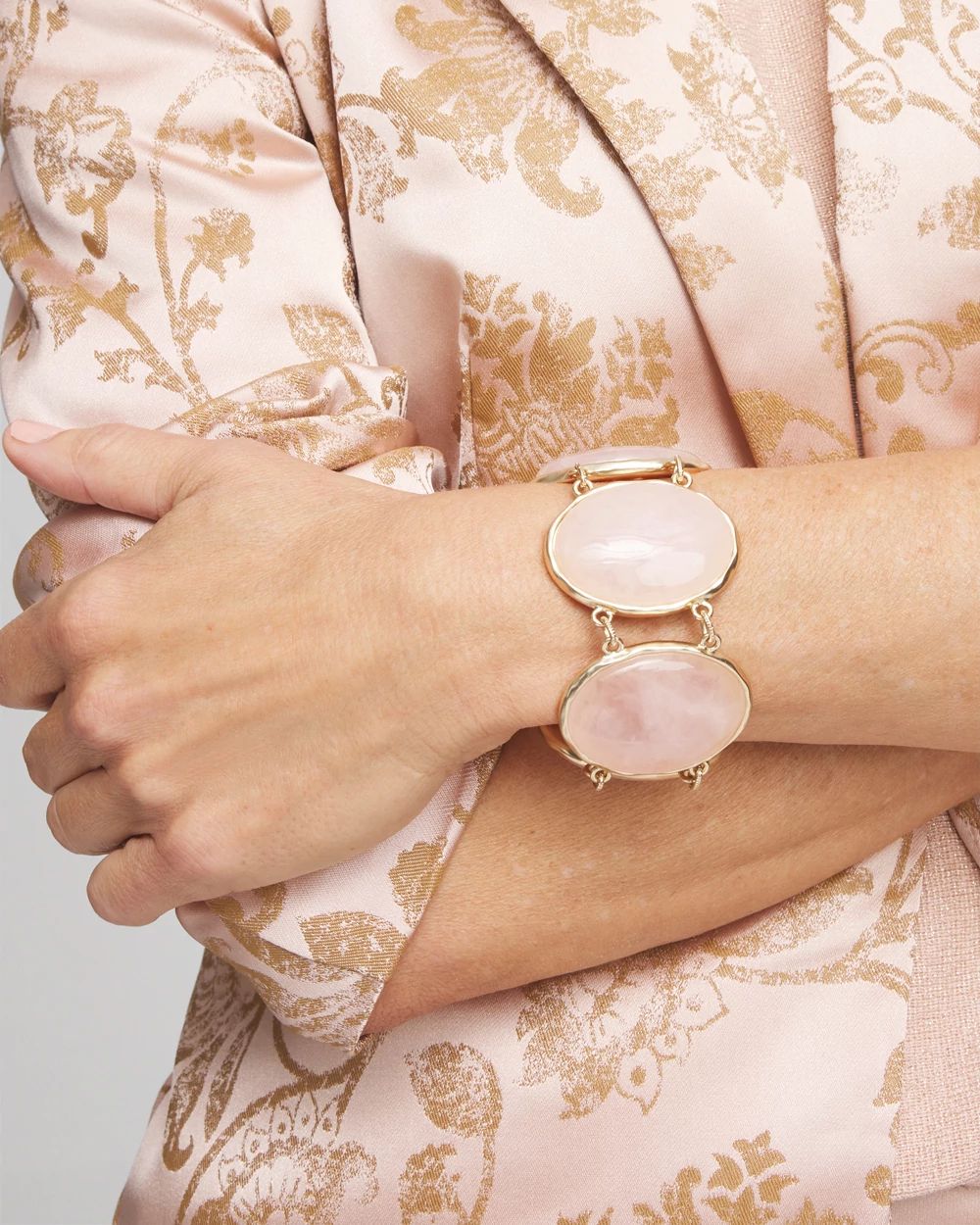 Rose Quartz Gold Tone Bracelet