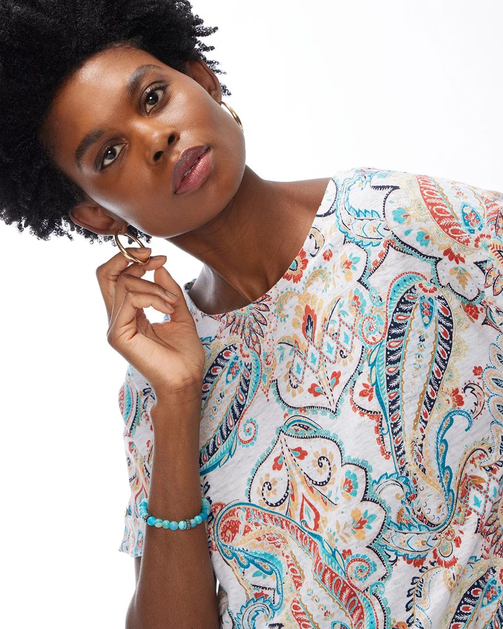 Linen Paisley Relaxed Tee